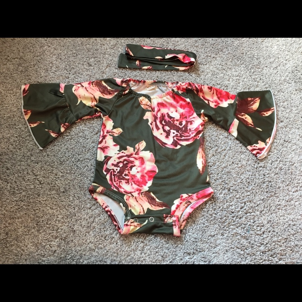 Green Floral Baby Girl Outfit